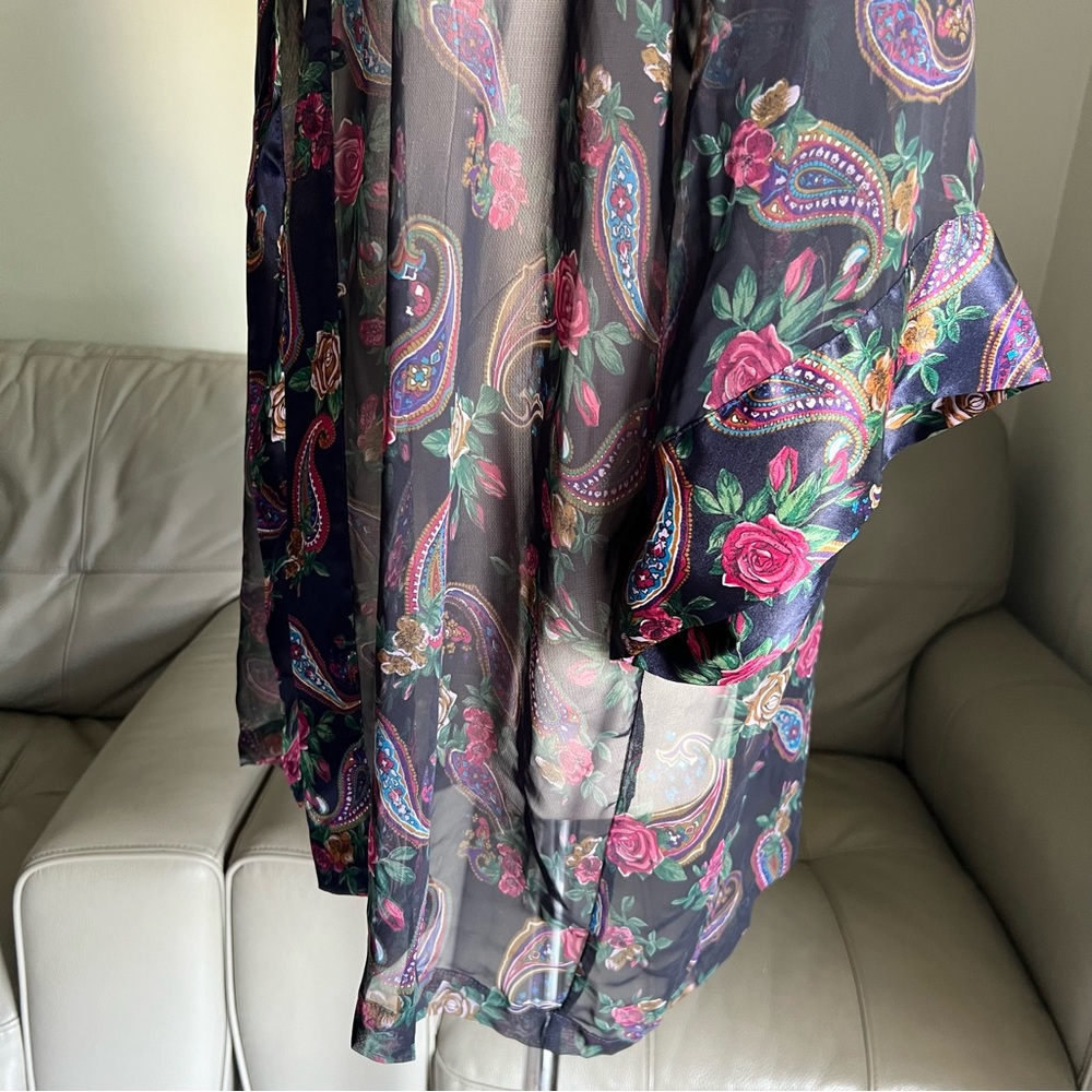 Vintage Victoria’s Secret Gold Label Robe Kimono Floral Paisley Blue Red OS Chic - Picture 6 of 16